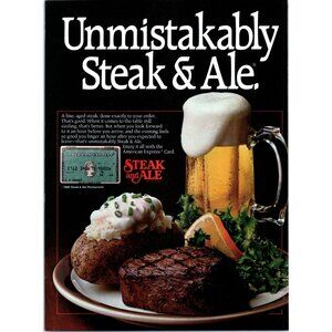 1981 Steak & Ale Restaurant American Express Amex Vintage Print Ad 80s Wall Art